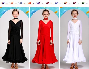 

Children Standard Ballroom Dance Dresses Elegant White Waltz Competition Dancing Skirt Girl's Tango Ballroom Dance Dress