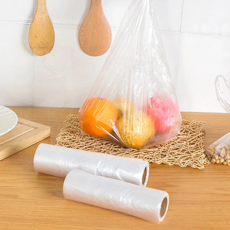 100PCS Keep Fresh 3 Sizes Transparen Roll Plastic Fresh-keeping Bags with Handle of Vacuum Food Saver Bag Food Storage
