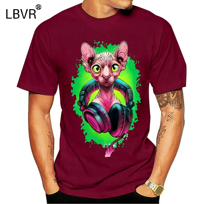 Mens White T-Shirt With Funky Pink Egyptian Sphynx Headphones Design 36Th 30Th 40Th 50Th Birthday Tee Shirt | Мужская одежда