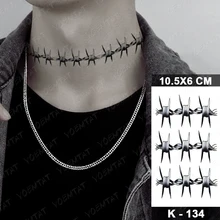 Neck Temporary Tattoo Sticker Thorns Wire Black Fake Necklace Tatu Arm Face Shoulder Men Women Glitter Kids Tato Body Art 2021