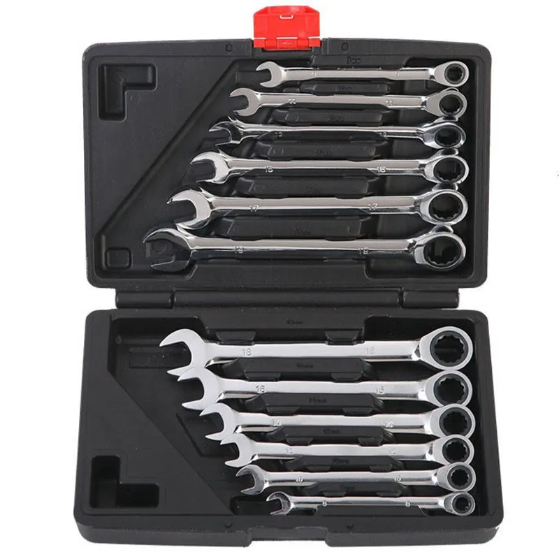Durable ratchet wrench set plum blossom open combination wrench two-way double fast ratchet wrench auto repair tools - Цвет: 12pcs set   B