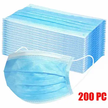 

200PCs facemask Protection Unisex masque Disposable Non-Woven Masks Three-layer Filter Anti-dust Mouth face Mask Blue
