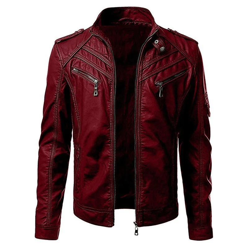 Autumn And Winter New Style Leather Coat Men's Ozhouzhan Hot Selling Solid Color Joint Stand Collar Jacket E9g881