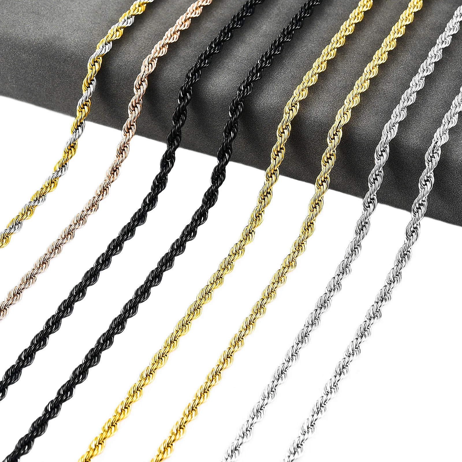 Cadena de soga de acero inoxidable para hombre y mujer, collar de acero inoxidable dorado, cadena de colores múltiples, regalo de joyería