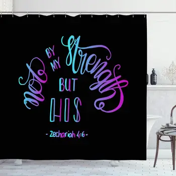 

Shower Curtain Set with Hooks 72x78 Inches Text Lettering Not by Write My Strength Faithful His Typography Hope Abstract Design