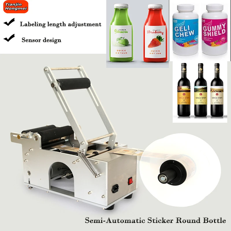 Economic Semi Automatic Beer Bottle Labeling Machine Self Adhesive Label Dispenser Wine Manual Sticker Machinery