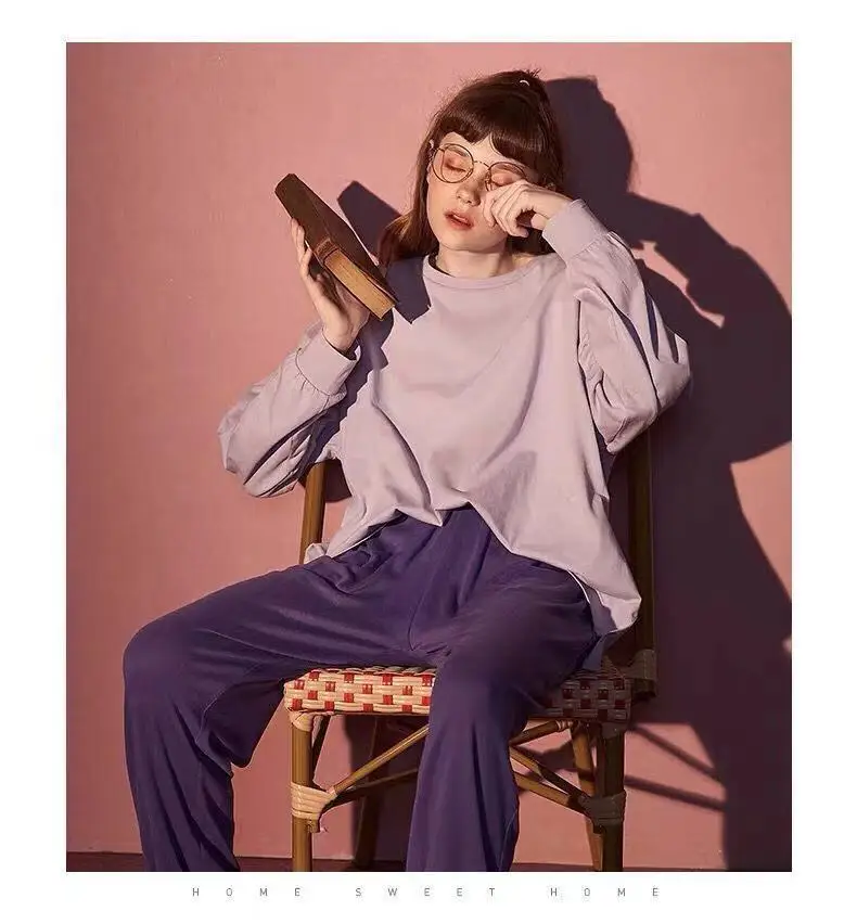 Женская пижама с длинными рукавами пижамный комплект из хлопка и модала