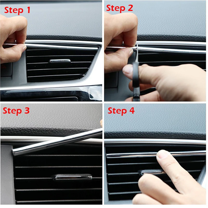 10pcs Car-styling plating Air outlet trim strip Interior Air Vent Grille Switch Rim Trim Outlet Decoration Strip DIY Accessories