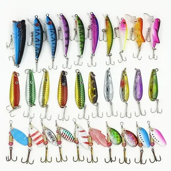 

30Pcs Fishing Lure Kits Hard Artificial Lures Minnow Plastic Wobblers Spoons Metal Spinners Bait Fishing FishingTackles Set Isca