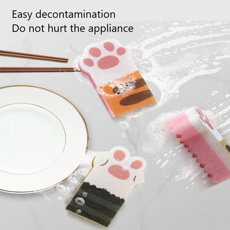 

Household Cleaning Brush Cat Claw Sponge Wipe Thickening Decontamination Kitchen Brush Pot Dishwashing Sponge Block Brushes