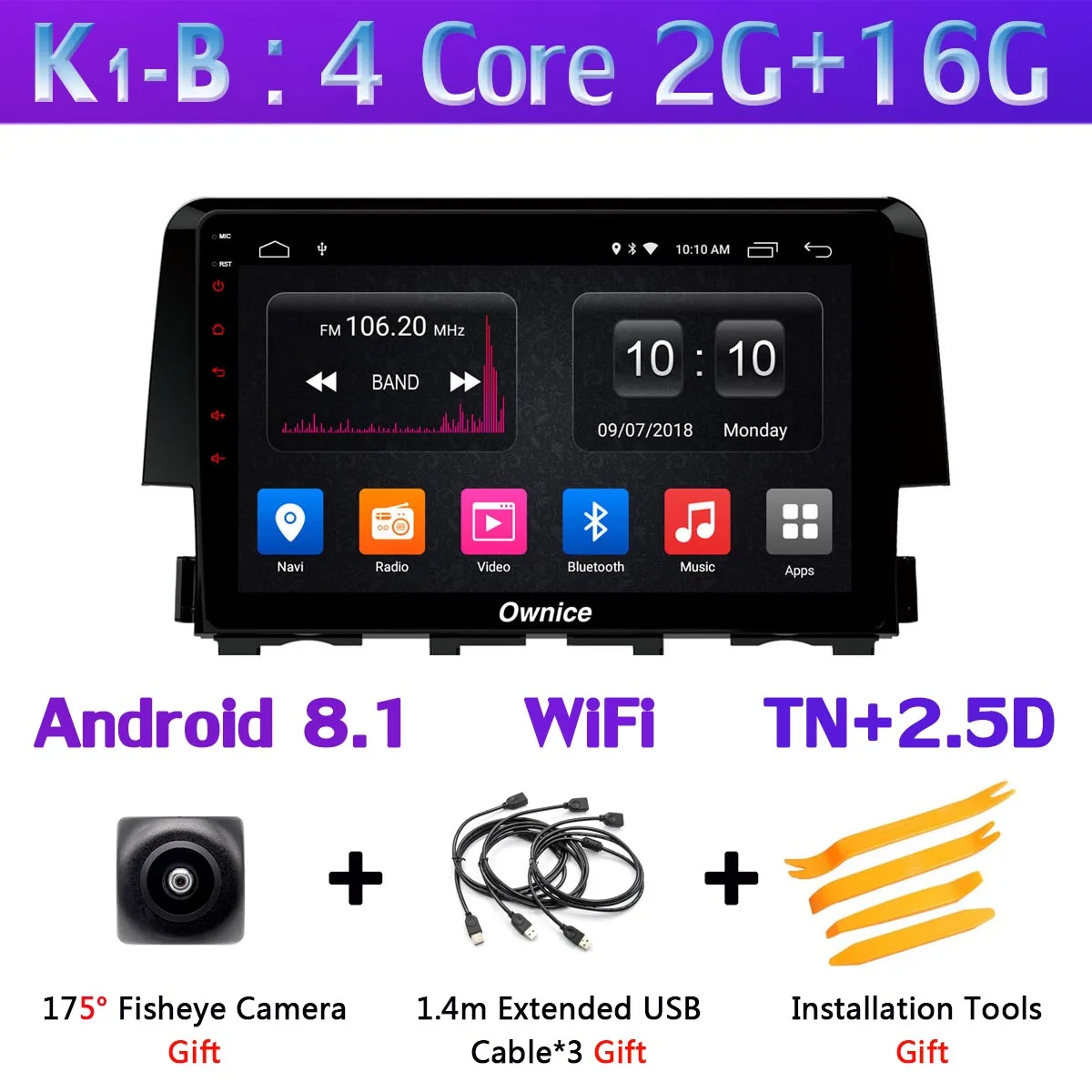 Панорамная камера на 360 ° Android 9,0 4G+ 64G gps радио CarPlay SPDIF DSP Автомагнитола плеер для Honda Civic - Цвет: K1-B