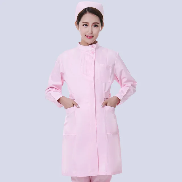 Pink long sleeve Летняя рабочая одежда для медсестер с короткими рукавами и круглым вырезом, зимняя Больничная медицинская аптека, униформа для салона, лабораторное пальто - Цвет: Pink long sleeve