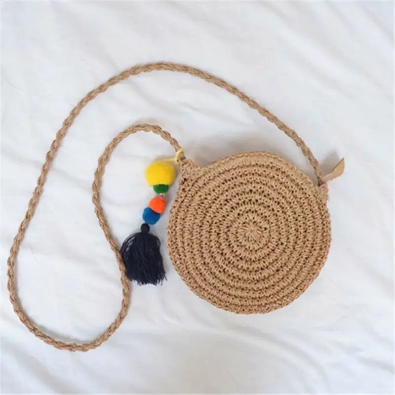 

New Bohemia Style Women Vintage Straw Woven Round Shoulder Bags Lady Small Portable Crossbody Bag Handbag