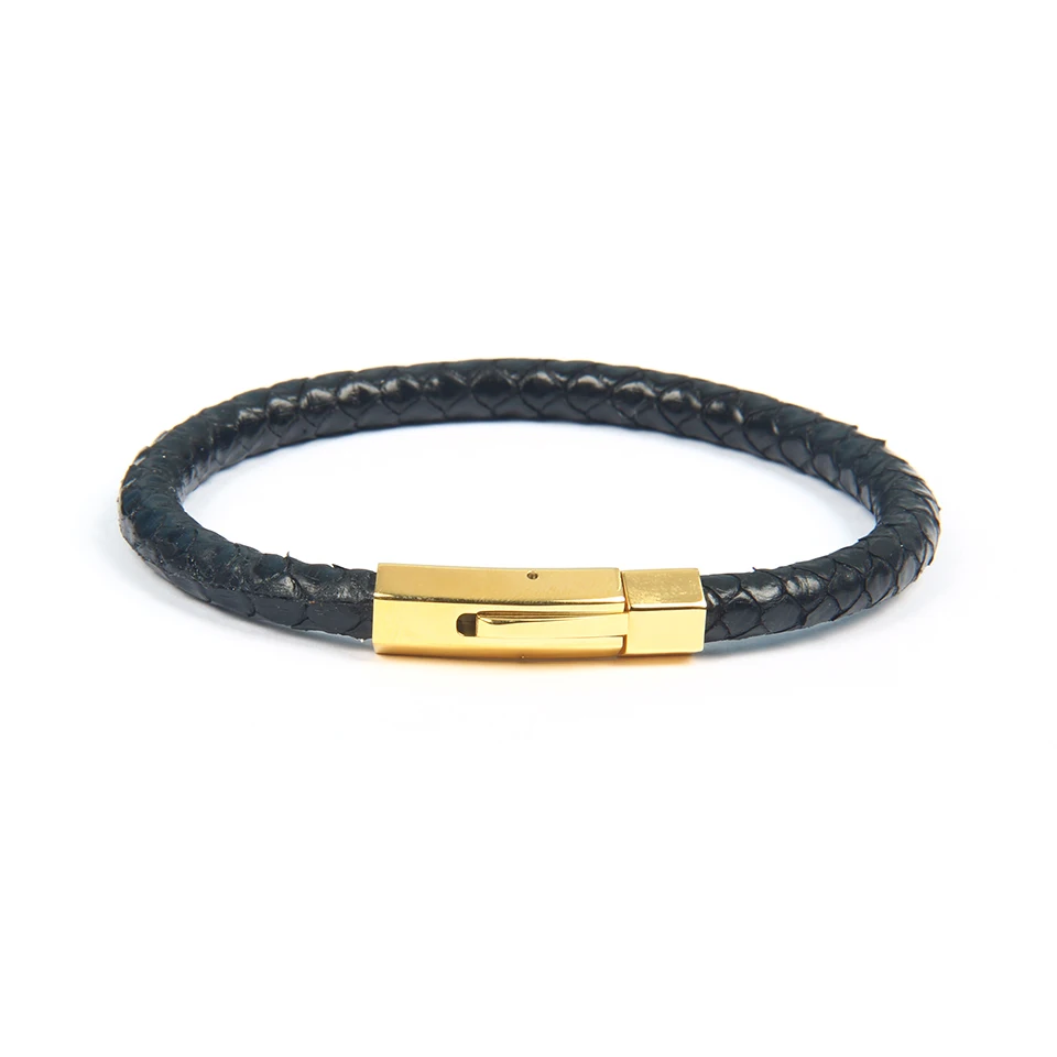 Ailatu New Luxury 6mm Genuine Python Snake Skin Leather Buckle Bracelets Stainless Steel Jewelry