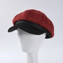 Японская женская зимняя вязаная бейсболка с шаговым швом контрастного цвета, Классическая восьмиугольная шапочка с козырьком