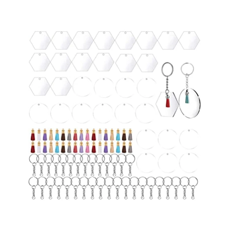 136PCS Acrylic Clear Circle Discs Set Key Chains Keychain Blanks with Tassels Pendant for DIY Projects and Crafts | Дом и сад