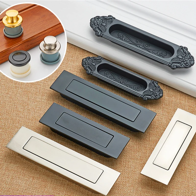 European Cabinet Hidden Black Handles Zinc Alloy Invisible Handle