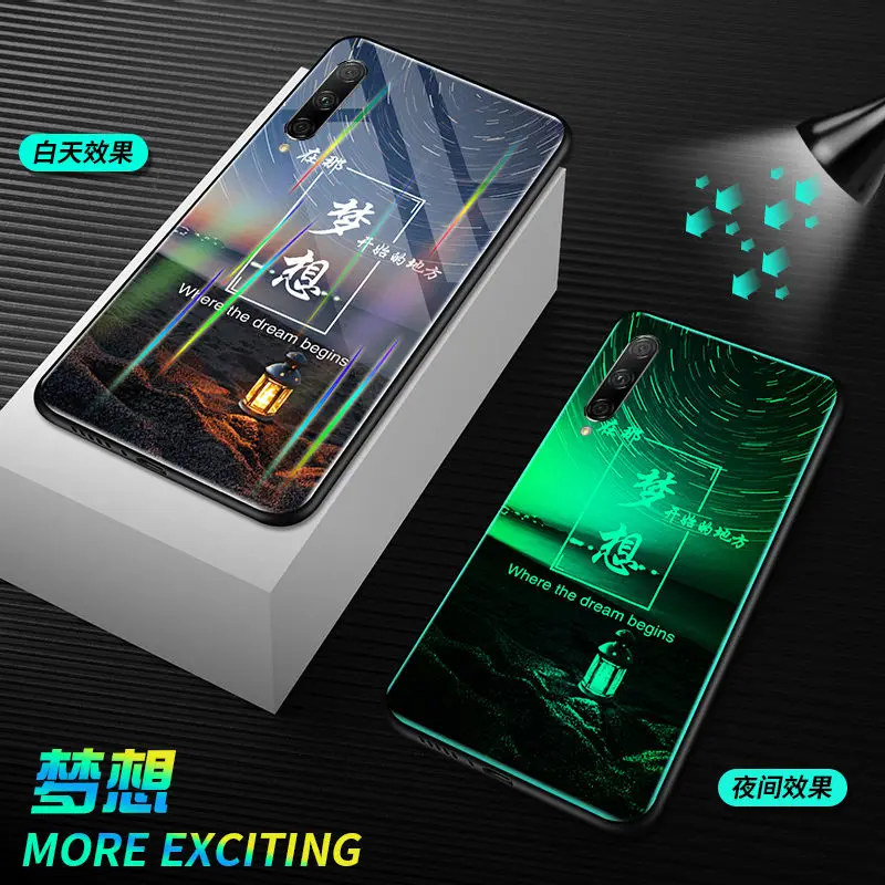 B Светящийся чехол для Xiaomi Mi 9 чехол светящийся закаленное стекло задняя крышка для Xiaomi Mi 9 SE чехол силиконовый чехол для телефона - Цвет: B