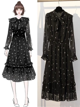 

Big size women's spring dress 2020 new skinny chiffon slightly fat sister younger foreign style dress