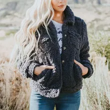 Женская плюшевая куртка осень карман зима длинный рукав теплая верхняя одежда карман длинное пальто повседневная куртка пальто теплое пальто на пуговицах