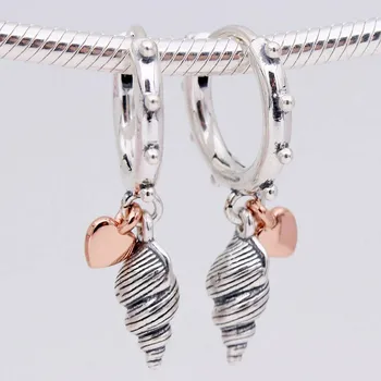 

Original Summer Heart & Conch Shell Hoop Earring For Women 925 Sterling Silver Sea Earring Wedding Gift DIY Europe Jewelry