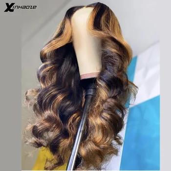 

Highlight Brown Honey Blonde Ombre Body Wave Wig 6'' T Deep Part Lace Front Wig Malaysian Human Hair Wigs 150% Density For Women