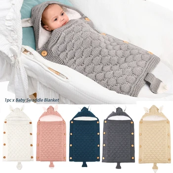 

Boys Girls Winter Warm Solid Portable Soft Baby Swaddle Blanket Stroller Wrap Home Travel Newborn Cute Button Closure 0-6 Month