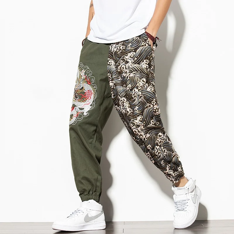 Китайский дракон, вышивка, Мужские штаны для бега, уличная одежда для бега, Мужские штаны в стиле хип-хоп, спортивные штаны, мужские брюки, новинка, KK3279