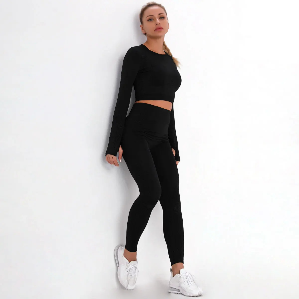 2/3/5PCS Women Sportswear Yoga Set Gym Clothing Tracksuit Long Sleeve Crop Top High Waist Seamless Leggings Fitness Sports Suits