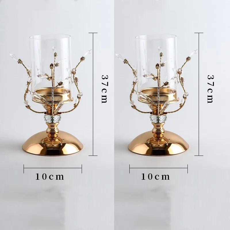 Gold 37cm 2pcs Золотой серебряный подсвечник Свадебная вечеринка фестиваль кованого железа Хрустальное стекло ремесла украшения Европейский стиль подсвечник - Цвет: Gold 37cm 2pcs