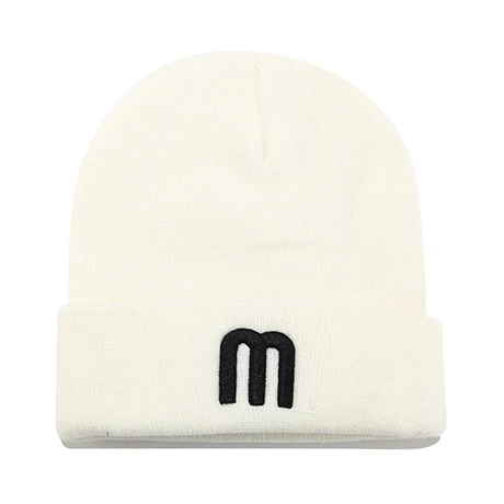 Модная Лыжная Шапка Skullies Beanies M с вышивкой, женская зимняя шапка унисекс, Повседневная Лыжная шапка, мужская вязаная шапка в стиле хип-хоп для женщин - Цвет: Белый