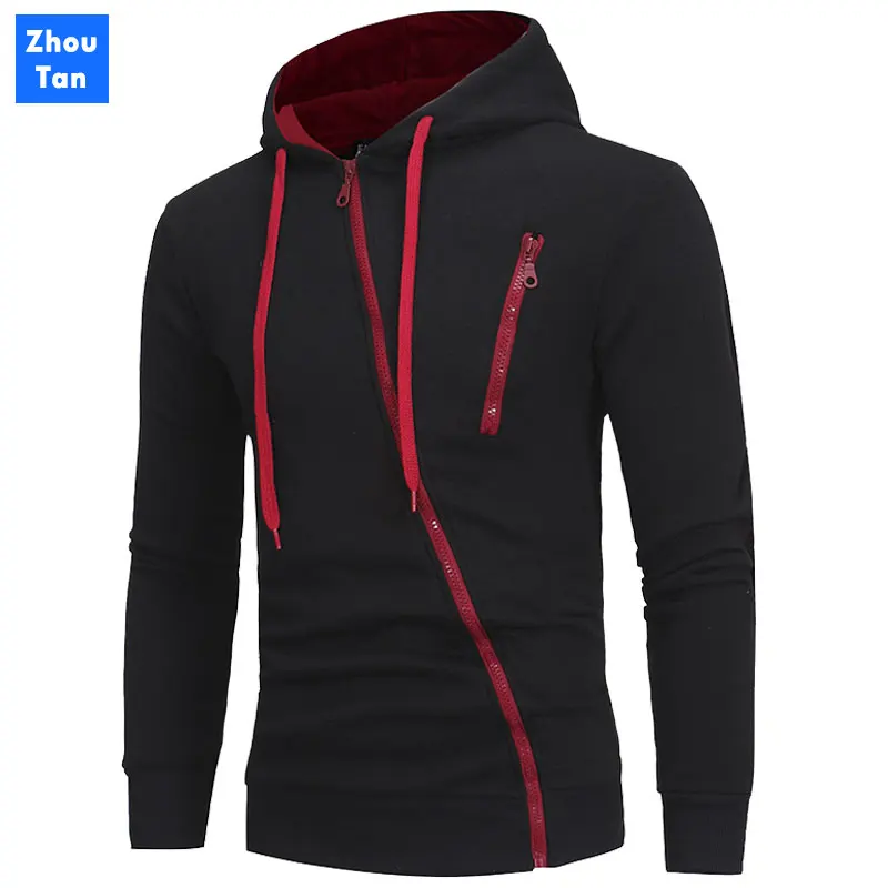 

2020 Spring Men's Hooded Sweatshirts Diagonal zipper Men Tide Jacquard Hooded Sweatshirts Hip Hop Coat