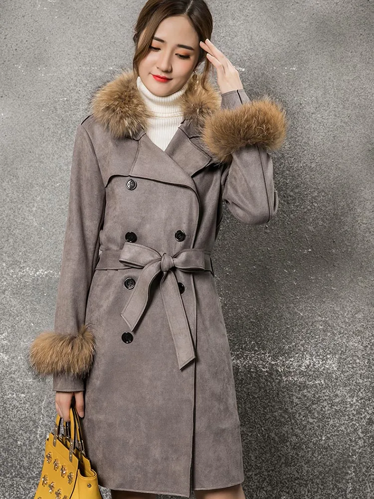 Стиль Модные женские тонкие тренчи женские меховые воротнички Peacoat зимние хлопковые пальто куртки верхняя одежда