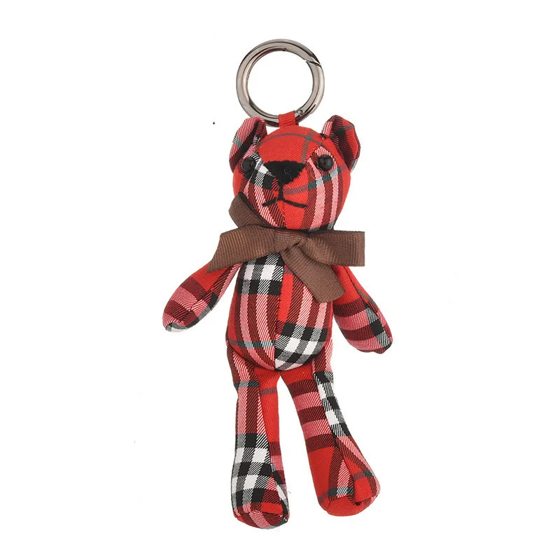 Fashion Cute Bear Keychain Cloth gingham Ornament Key Chain Key Ring Hold Jewelry for Women'sHand Bag Car Auto Pendant