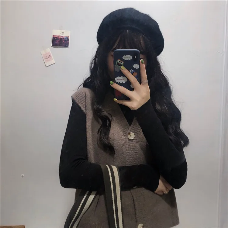 Autumn Women Solid Color Sweater Cardigan Vest Loose Wearing A Small Korean New Knitted Cardigan Single-breasted Women Vest