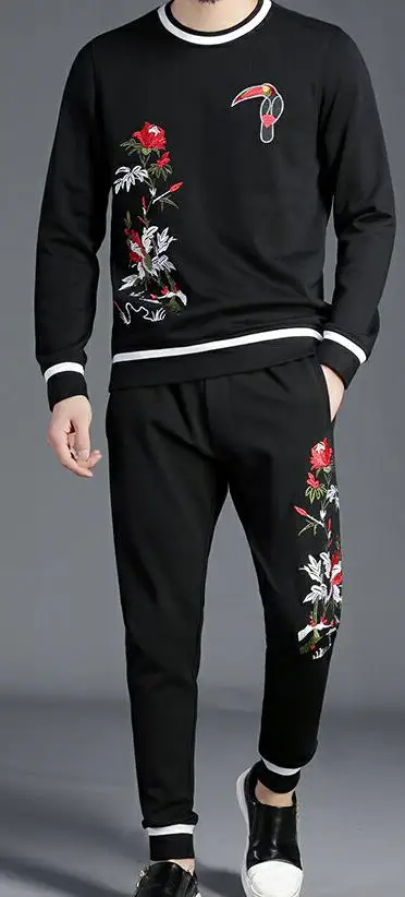 black Tracksuits Outwear Hoodies cotton Male Sweatshirts set Men - Цвет: black