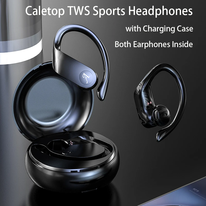 Беспроводные спортивные наушники Caletop, Bluetooth гарнитура для бега, HiFi TWS наушники, 8D звук, Автоматическое Сопряжение, интеллектуальное шумоподавление