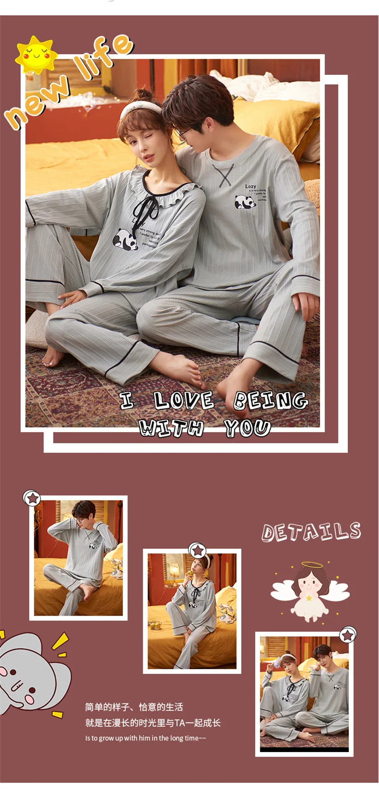 men's loungewear sets Oversized Long Sleeve Long Pants 2-piece Couple Winter Pajamas Sets Kawaii Smiling Shiba Inu Cartoon Men Women Cotton Home Suits silk sleepwear