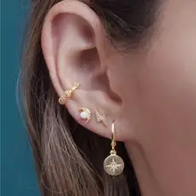 Дизайн без пирсинга, золотой цвет, Стерлинговое Серебро 925 пробы, милые мини-серьги с Луной, Фианитами, опалом, камнем, Молниеносным болтом, очаровательные серьги-гвоздики, ювелирные изделия