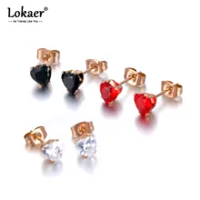 Lokaer, 3 пар/уп., нержавеющая сталь, белый/черный/красный, CZ кристалл, свадебные серьги для женщин, серьги в форме сердца для подарка на Рождество E19284