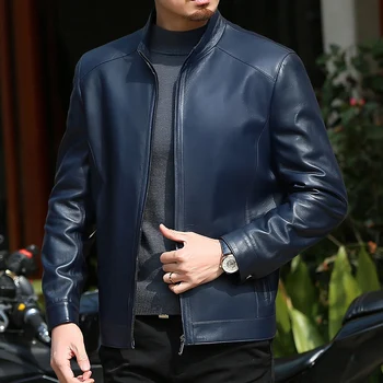 

Genuine Jacket Men Spring Autumn Sheepskin Coat Real Leather Stand Collar Jackets Jaqueta Couro BANG18JA1819 YY422