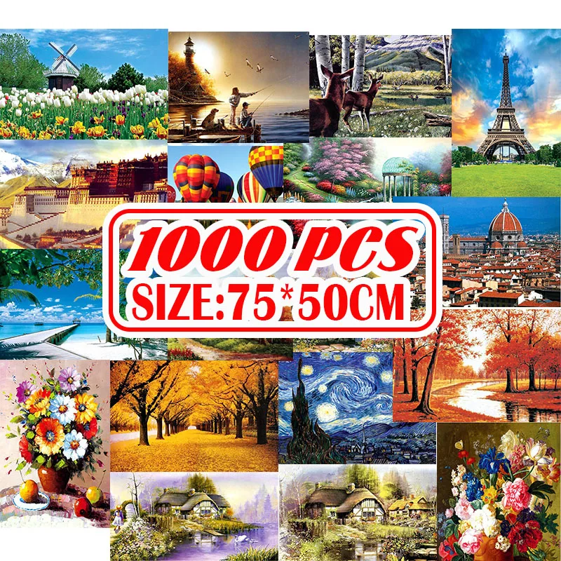 

75*50cm with Storage Bag 1000Pcs Jigsaw Puzzle Wooden Paper Puzzles Educational Toys for Children Bedroom Decoration Stickers
