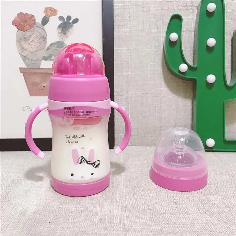 Pink Rabbit 2Use детская чашка с трубочкой с соломинкой и соской бутылка для детей Сиппи чашки младенческой обучения питьевой воды соломы обучение бутылка - Цвет: Pink Rabbit