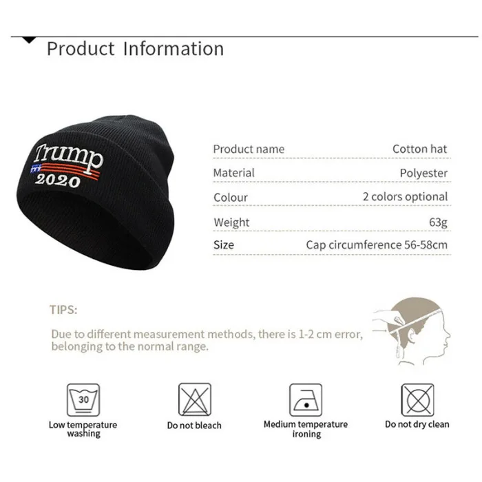 Donald Trump Knitting Hat Cap Embroidery Warm Elasticity Breathable for Winter TY53