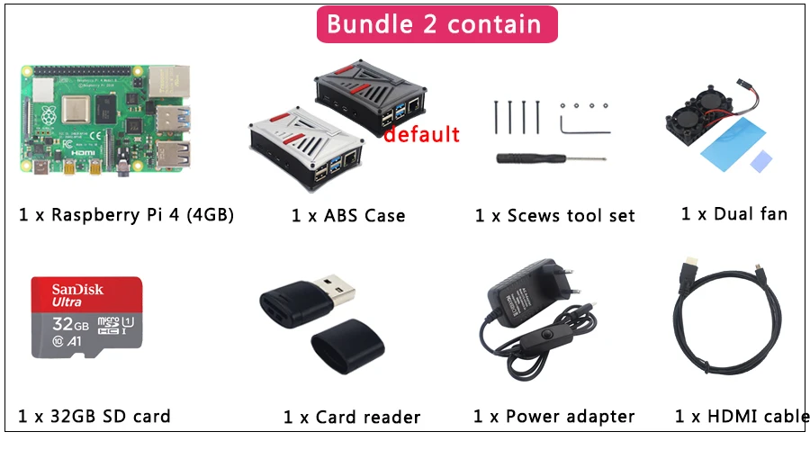 UK Raspberry Pi 4 Модель B комплект+ ABS чехол+ двойной вентилятор+ радиатор+ переключатель адаптер питания дополнительно 64 32 Гб SD карта и ридер