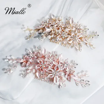 

Miallo 2019 Newest Flowers Wedding Hair Comb Handmade Austrian Crystal Pearls Bridal Hair Jewelry Accessories Headpieces