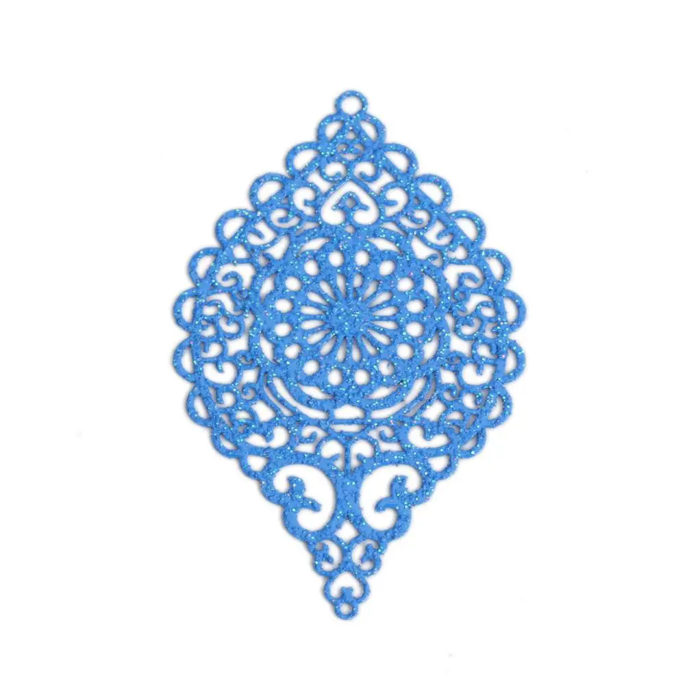 Blue Doreen Box модные медные Подвески геометрические полые овальные сердце Филигранное тиснение разноцветные шармы Ювелирные изделия 5,8 см x 3,7 см, 5 шт - Окраска металла: Blue