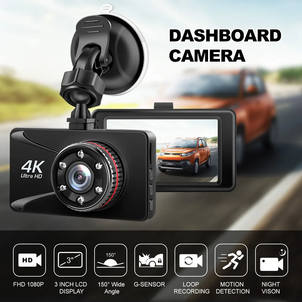 Автомобильный видеорегистратор 4k 3 дюйма 1080p Full Hd 170 градусов камера ночного