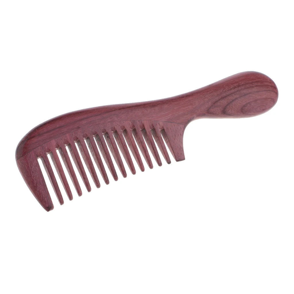 Durable Purpleheart Wood Hair Comb - No Static Detangling Wooden Comb with Round Handle- Handcrafted Wide Toothed