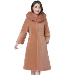 DSstyles Овцы стриженый мех пальто женские теплые плюшевые толстовки пальто искусственные волосы средней длины женские зимние куртки пальто